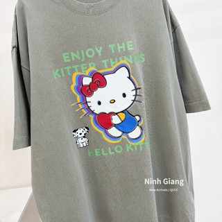 Áo Thun Nữ Kitty Rêu Mài Họa Tiết Form Rộng QCCC Cao Cấp