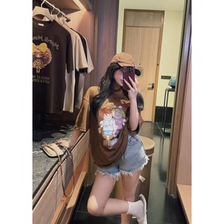Áo Thun Nữ Màu Nâu Họa Tiết Form Rộng QCCC Cao Cấp