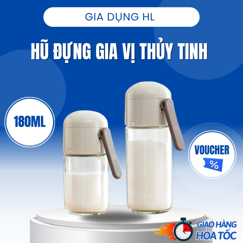 Hũ Đựng Gia Vị Thủy Tinh Cao Cấp Chống Ẩm, Lấy Gia Vị Tiện Lợi Không Cần Muỗng