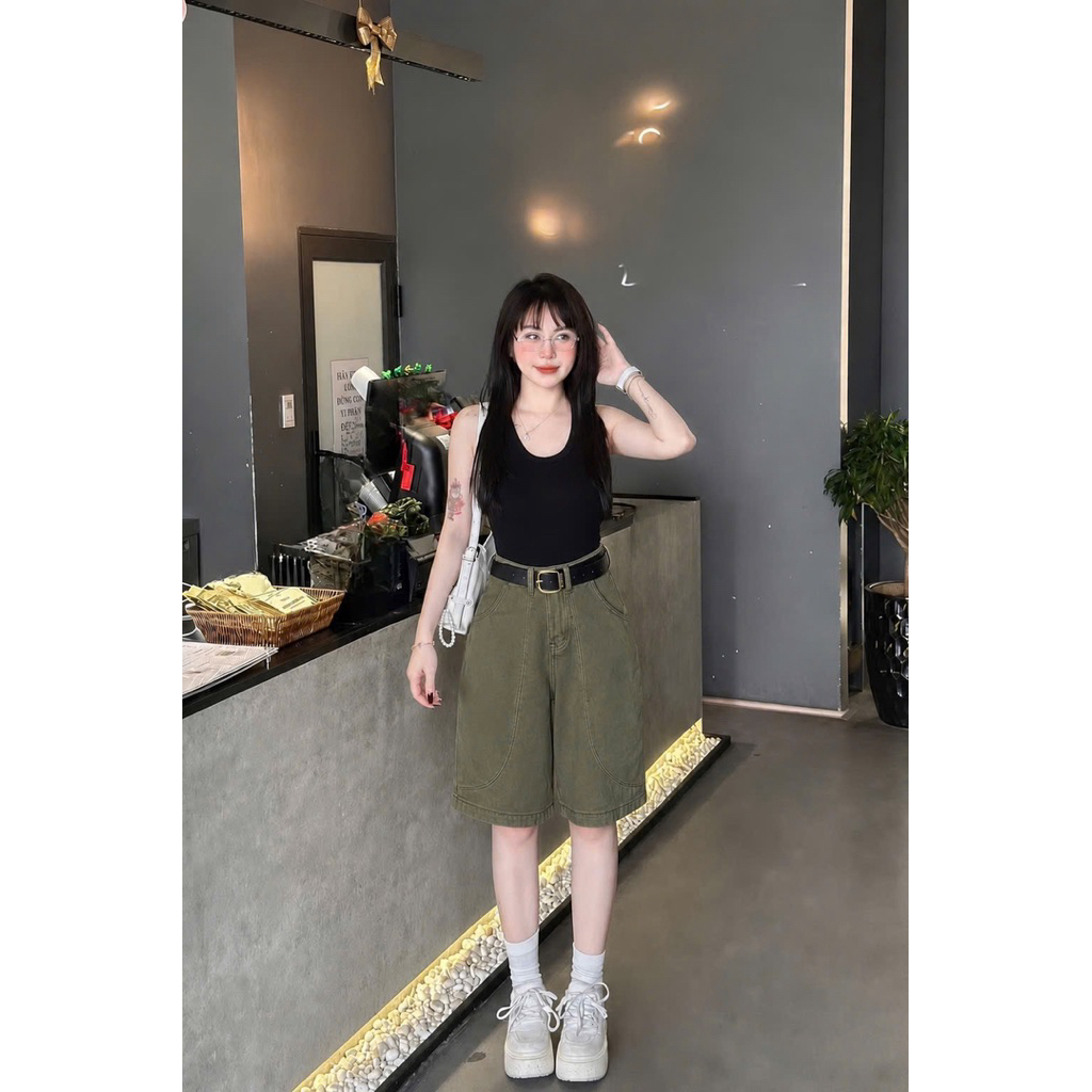 (S-2Xl) HHCHOU-Quần ngố nối thân ngang gối full màu H391