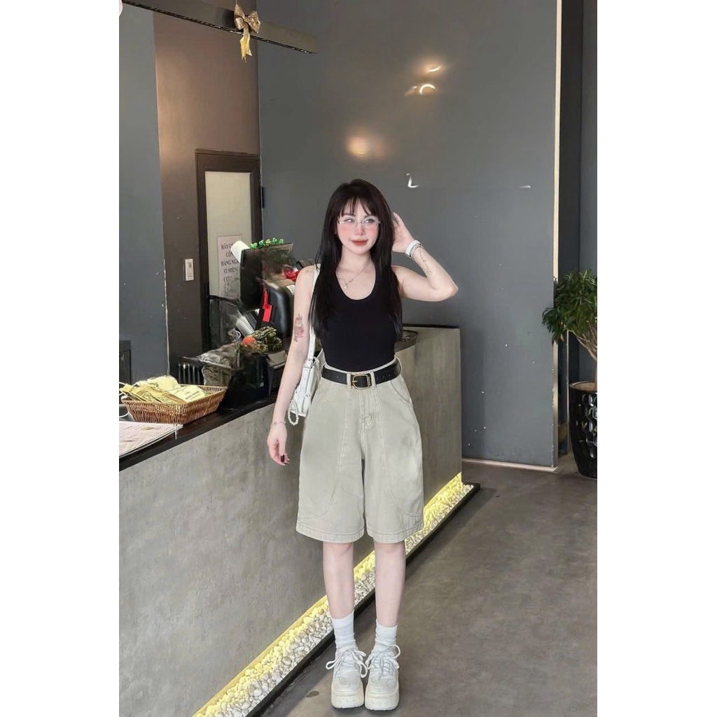 (S-2Xl) HHCHOU-Quần ngố nối thân ngang gối full màu H391