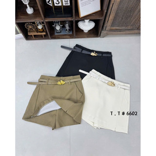 Quần sooc vải giả váy dáng A kèm belt mặt vàng #6602