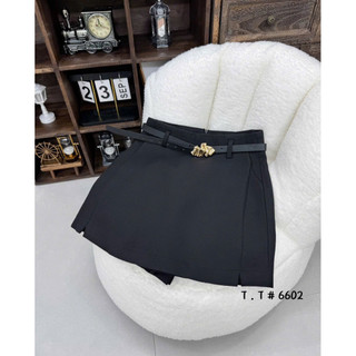 Quần sooc vải giả váy dáng A kèm belt mặt vàng #6602