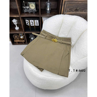 Quần sooc vải giả váy dáng A kèm belt mặt vàng #6602