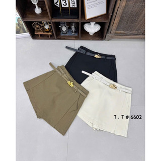 Quần sooc vải giả váy dáng A kèm belt mặt vàng #6602