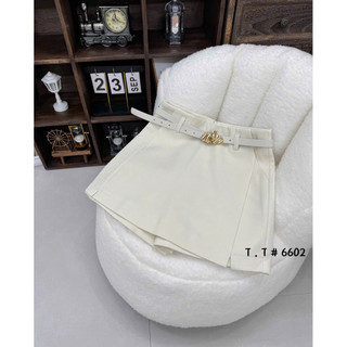 Quần sooc vải giả váy dáng A kèm belt mặt vàng #6602