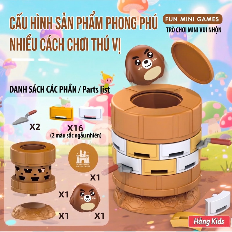 Thùng Gấu Thăng Bằng Mini – Đồ Chơi Rút Thanh Vui Nhộn Cho Bé