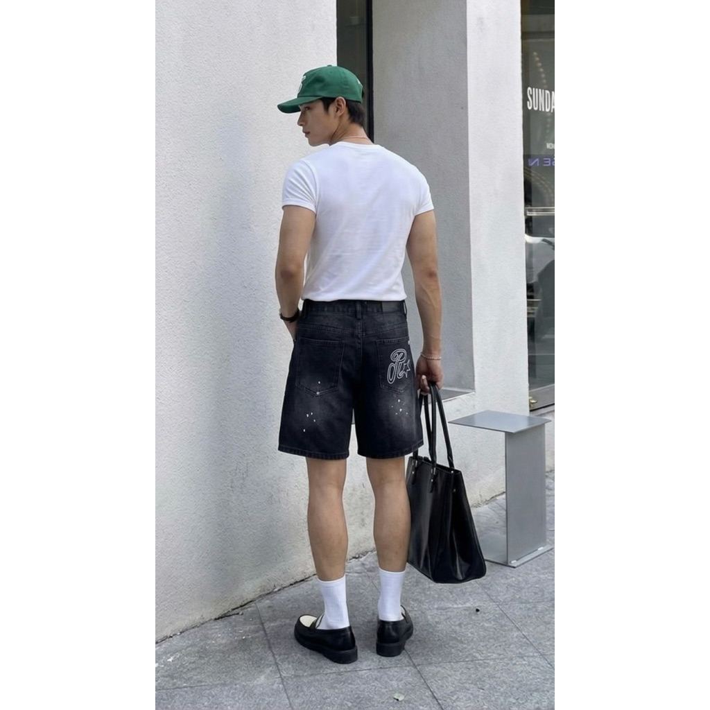 Quần Short Jean Thêu Ngôi Sao Unisex Form Trên Gối, Jean Cotton Denim 360GSM Dày Dặn, Local Brand TMT.STU | TMTD43
