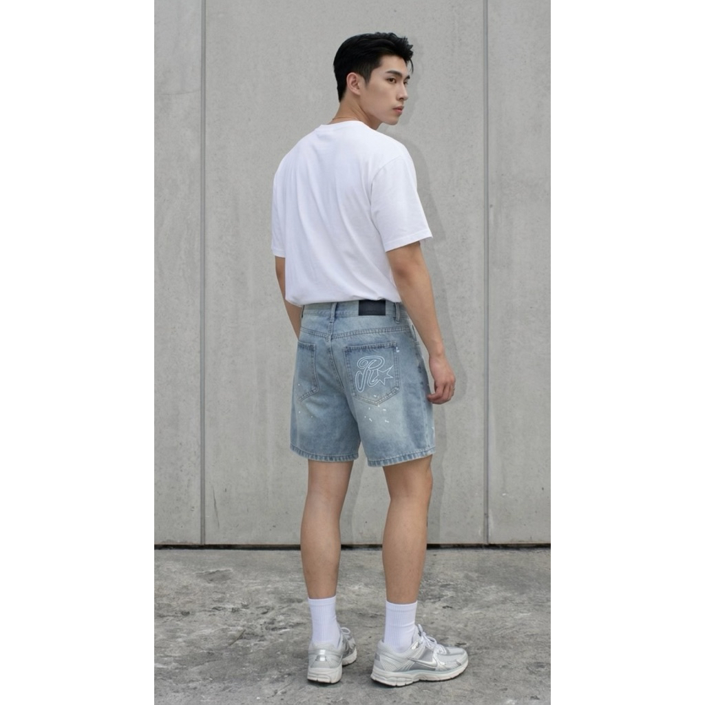 Quần Short Jean Thêu Ngôi Sao Unisex Form Trên Gối, Jean Cotton Denim 360GSM Dày Dặn, Local Brand TMT.STU | TMTD43