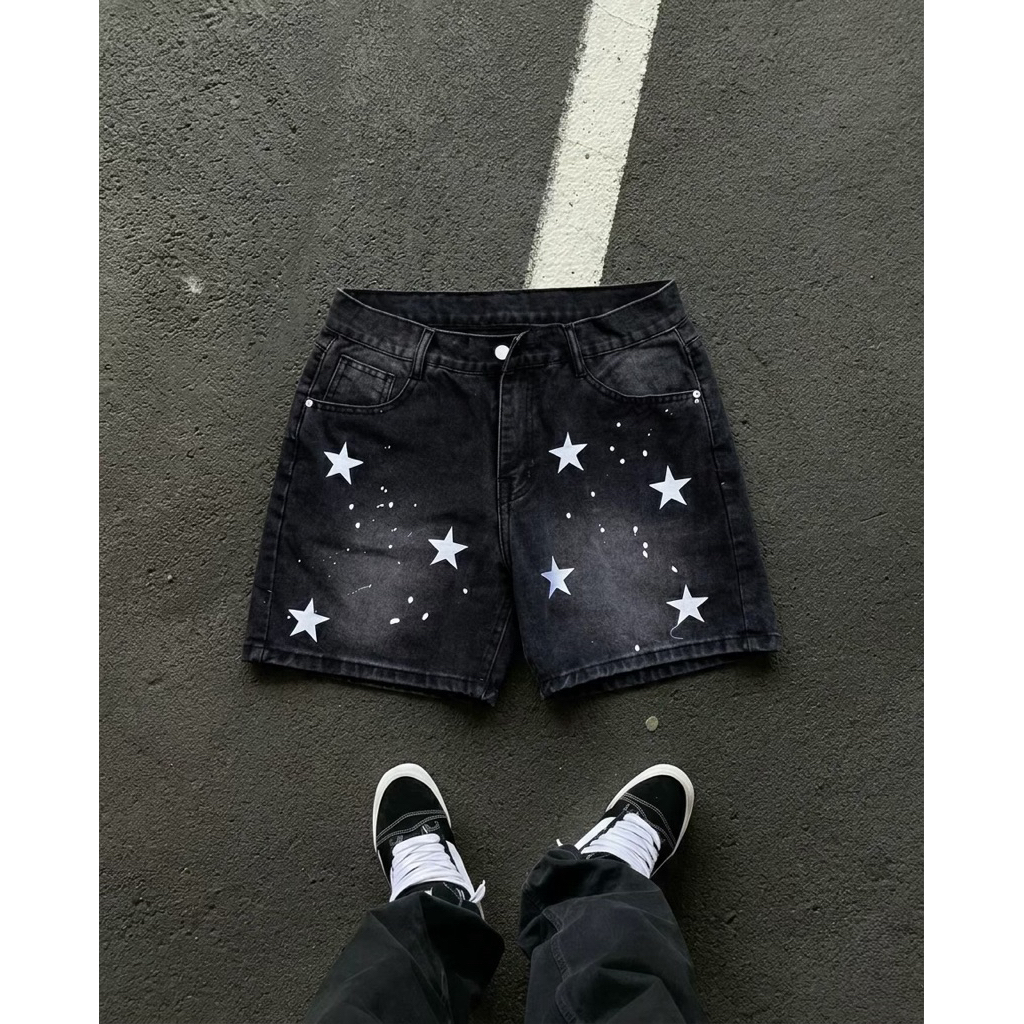 Quần Short Jean Thêu Ngôi Sao Unisex Form Trên Gối, Jean Cotton Denim 360GSM Dày Dặn, Local Brand TMT.STU | TMTD43