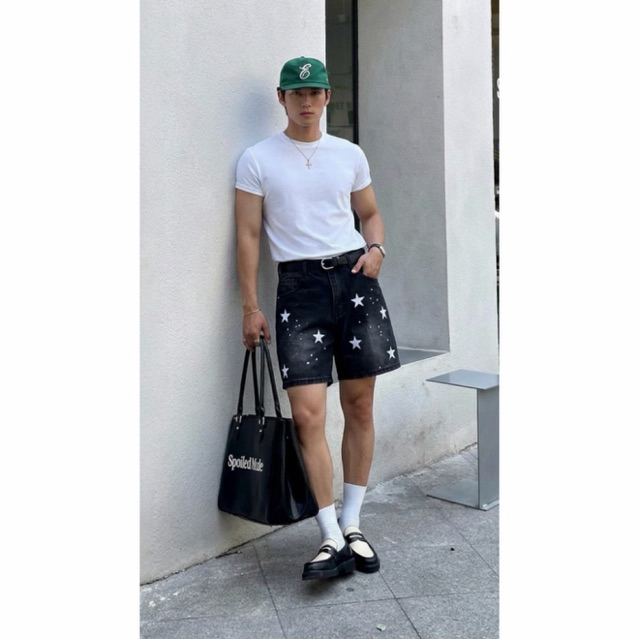 Quần Short Jean Thêu Ngôi Sao Unisex Form Trên Gối, Jean Cotton Denim 360GSM Dày Dặn, Local Brand TMT.STU | TMTD43