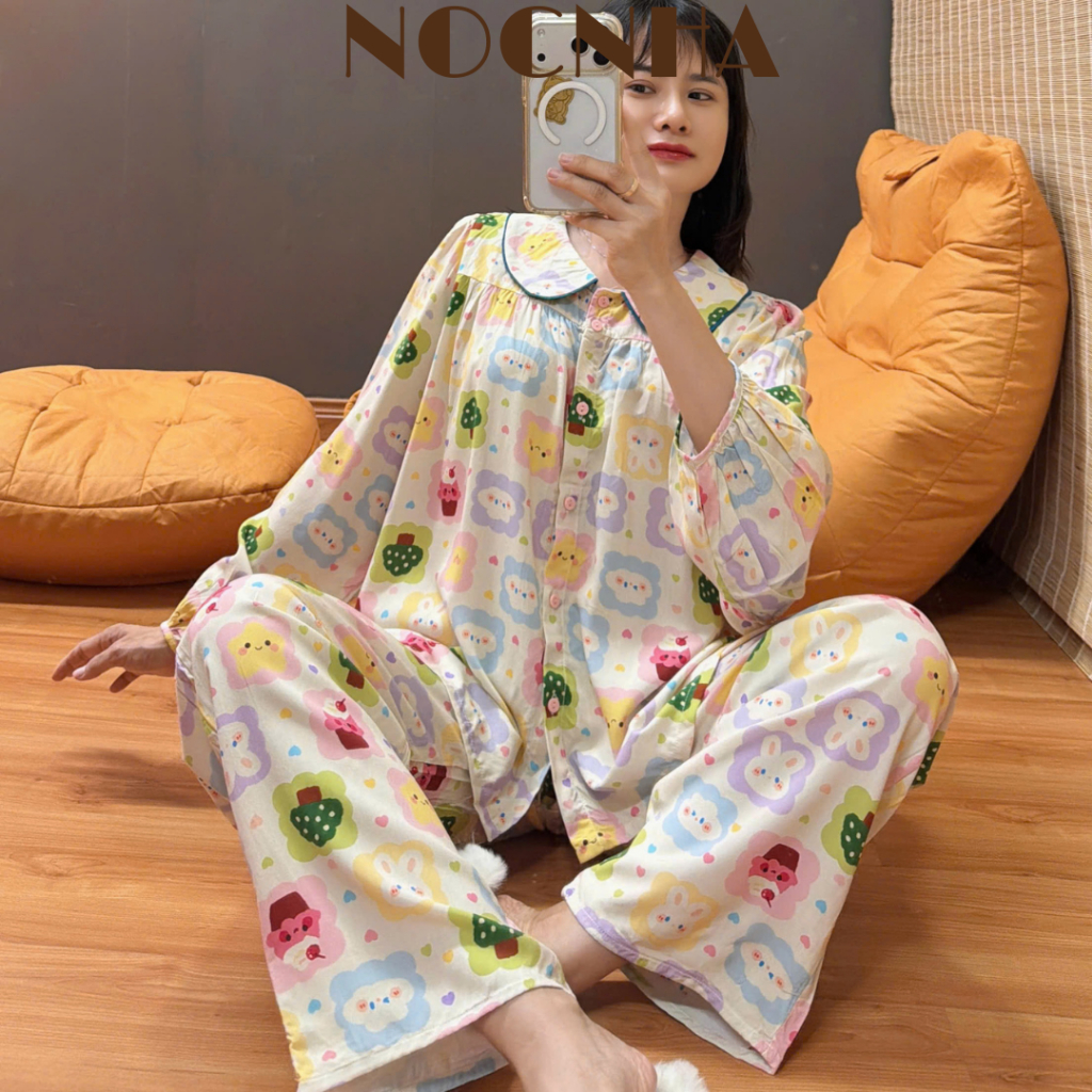 Bộ tole lanh tay bồng, cổ sen phối viền, PHOM RỘNG, hàng F21 may kỹ 43-90kg - Nocnhamacdobo