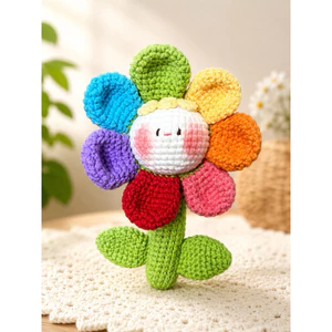 Móc khóa quà tặng hoa mochi 7 màu hoa bảy màu bằng len handmade sản phẩm thủ công
