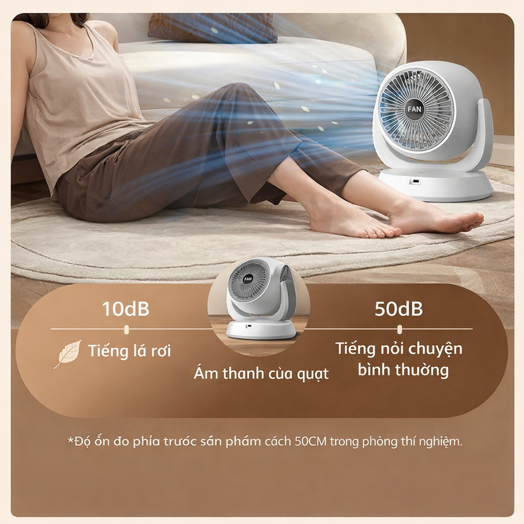 Quạt Tích Điện Để Bàn Mini 360 độ 3 Cấp Độ Gió, Pin Lithium Dung Lượng Lớn, Sạc Nhanh dây sặc type C