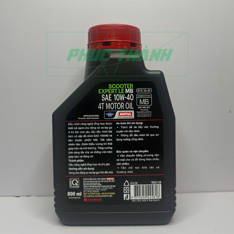 Dầu Nhớt Xe Tay Ga Cao Cấp MOTUL SCOOTER EXPERT LE 4T 10W40 800ml - Chính Hãng