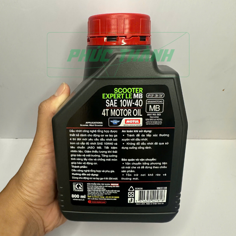 Dầu Nhớt Xe Tay Ga Cao Cấp MOTUL SCOOTER EXPERT LE 4T 10W40 800ml - Chính Hãng