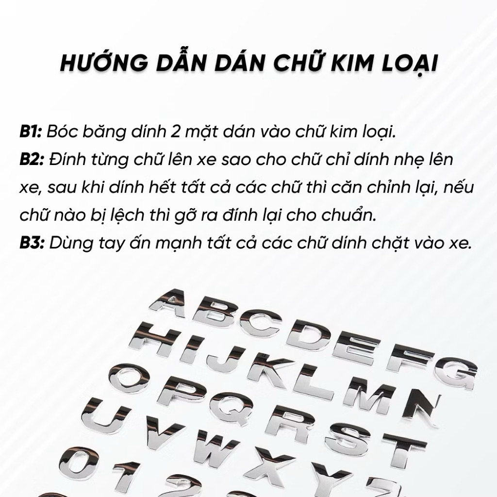 (Hàng cao cấp) Decal Tem Chữ/Số Nổi 3D Bằng Kim loại Cao Cấp Mạ Crom Dán Trang Trí Ô Tô Kích Thước Cao 2,6 cm Cobak Auto