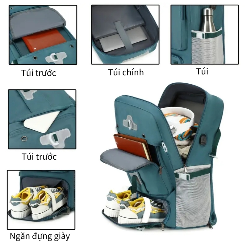 COD unisex Balo du lịch vải dù nắp cuộn balo đựng quần áo có ngăn đựng giày đựng laptop 16/17.1 inch