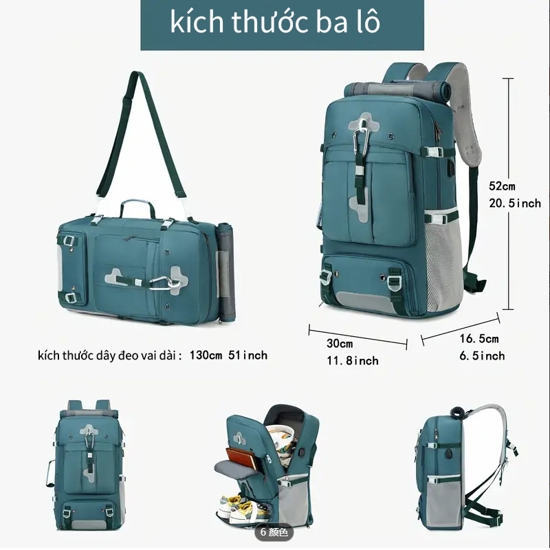 COD unisex Balo du lịch vải dù nắp cuộn balo đựng quần áo có ngăn đựng giày đựng laptop 16/17.1 inch