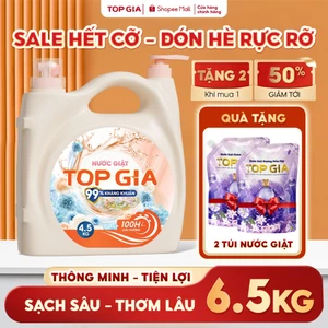 Can Nước Giặt TopGia 4.5KG 2 Vòi Tiện Lợi, Lưu Hương 100H, Dịu Nhẹ Kháng Khuẩn 99%
