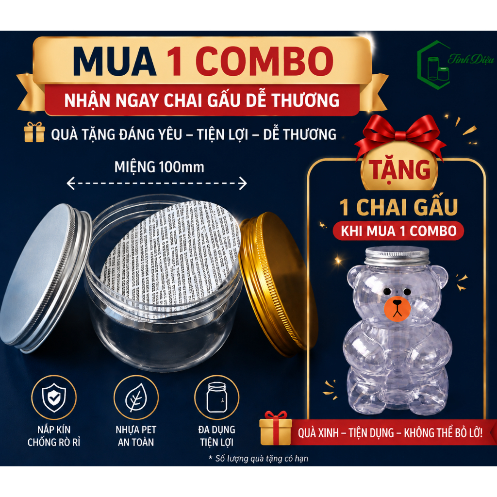 Combo 25 Hũ Nhựa 400ml–1400ml Kèm Seal Niêm Phong – Hũ Đựng Thực Phẩm Khô, Hạt, Bánh Kẹo, Trái Cây Sấy,  PET Phi 100