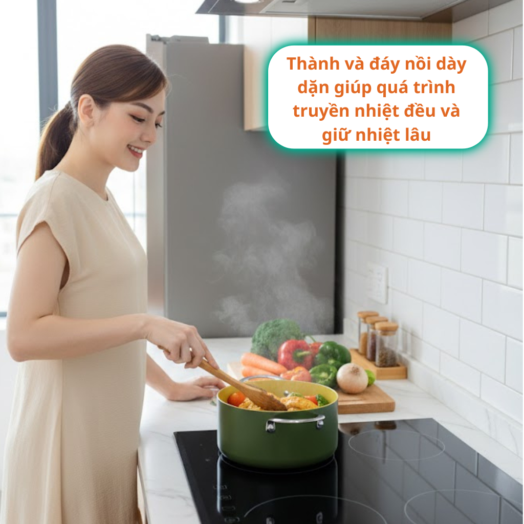 Bộ Nồi Nhôm Chống Dính Ceramic Cao Cấp Elmich Harmony Olive Classic, Đế Từ Tổ Ong, An Toàn Bền Đẹp