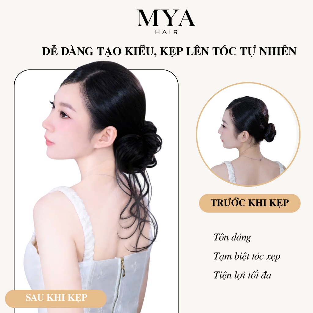 Tóc Giả Búi Lơi MYA Tóc Búi Lệch, Kiểu Tua Gợn Sóng Tự Nhiên Bồng Bềnh, Kẹp Càng Cua, Kỷ Yếu Đi Biển