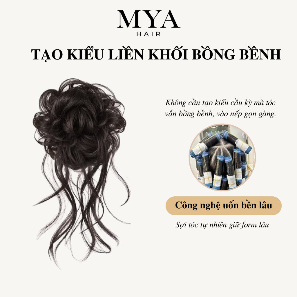 Tóc Giả Búi Lơi MYA Tóc Búi Lệch, Kiểu Tua Gợn Sóng Tự Nhiên Bồng Bềnh, Kẹp Càng Cua, Kỷ Yếu Đi Biển