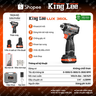 Máy Vặn Vít 360L King lee ,Có chế độ xung, 1Pin 4Cell+1Pin 8cell - Nhỏ Gọn - Cực Khỏe, Không Chổi Than