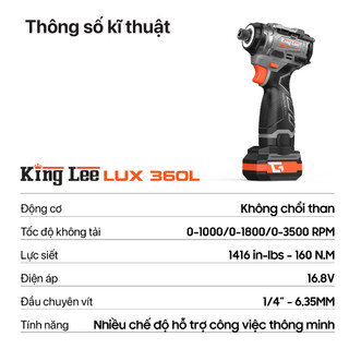 Máy Vặn Vít 360L King lee ,Có chế độ xung, 1Pin 4Cell+1Pin 8cell - Nhỏ Gọn - Cực Khỏe, Không Chổi Than