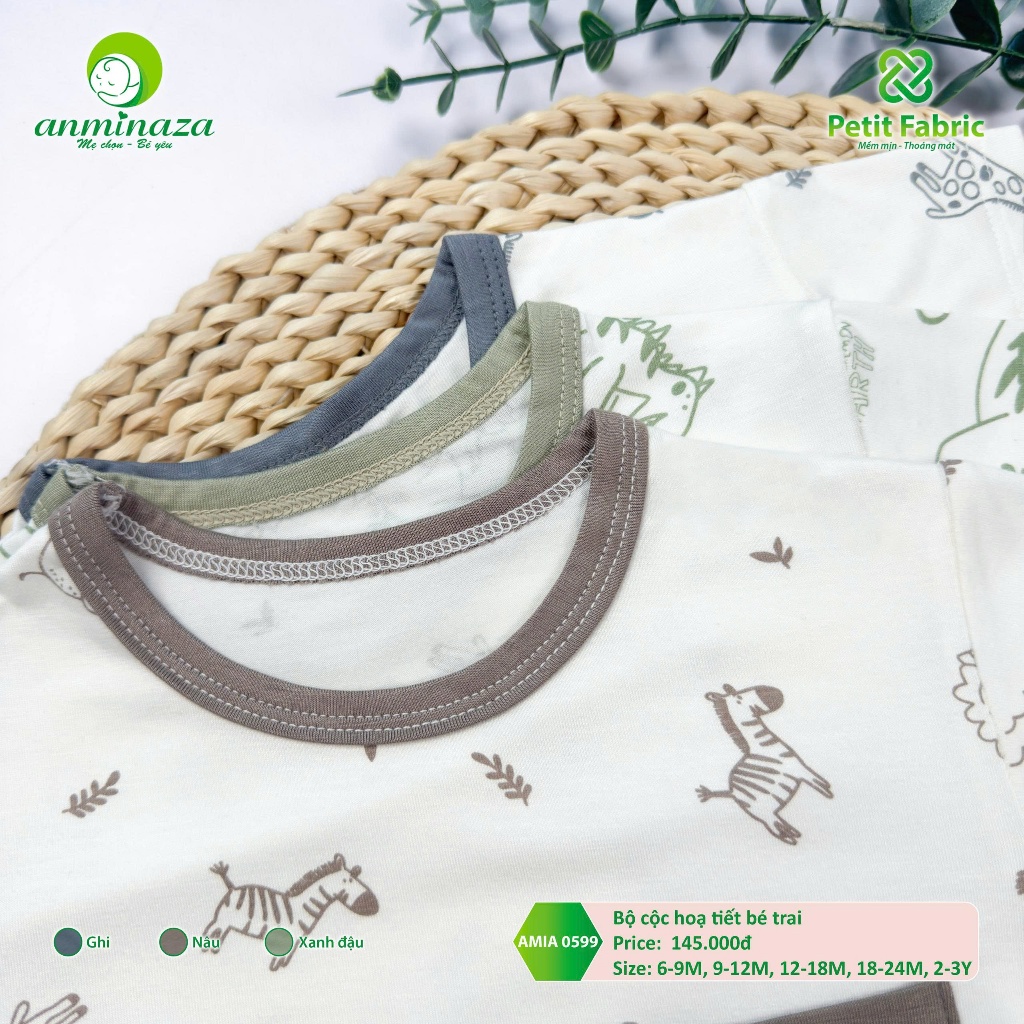 Bộ Cộc Bé Trai Anminaza Hoạ Tiết Dễ Thương Vải Petit Mềm Mịn Thấm Hút - Hàng Chính Hãng AMI0599