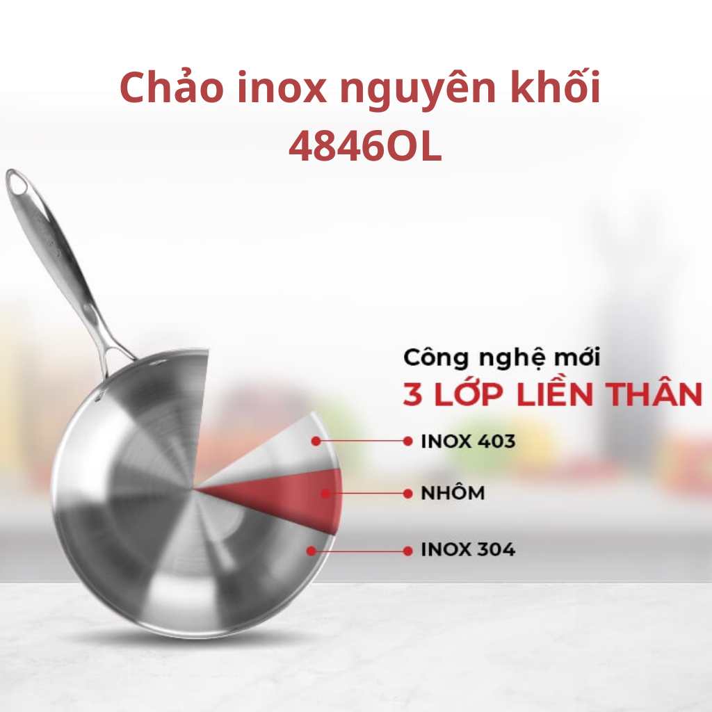 Chảo Xào Sâu lòng Inox 304 Nguyên Khối, 3 lớp liền thân Elmich Trimax 4846OL 26cm, Bếp Từ, Có Vung