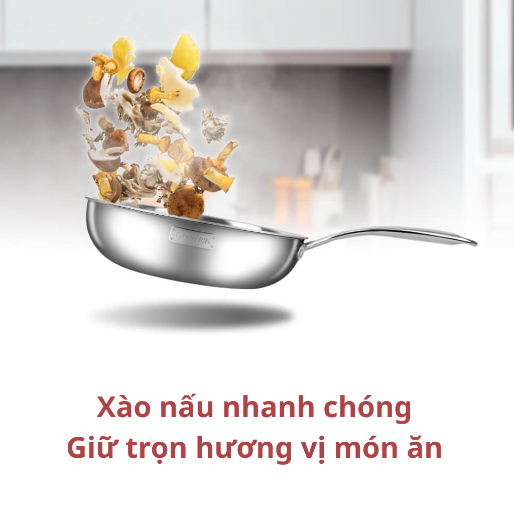 Chảo Xào Sâu lòng Inox 304 Nguyên Khối, 3 lớp liền thân Elmich Trimax 4846OL 26cm, Bếp Từ, Có Vung