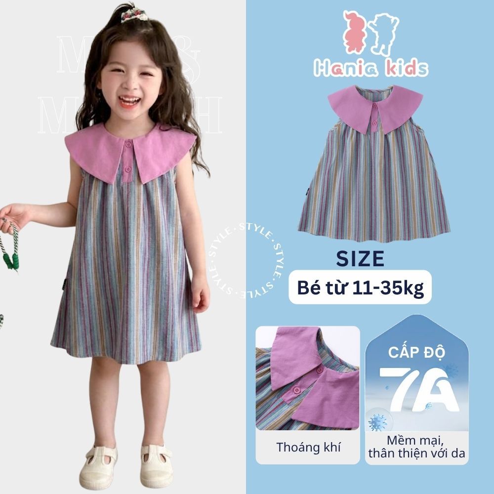 Váy Cho Bé Gái HANIA KIDS Sát Nách Kẻ Sọc Dáng Suông Phối Cổ Sen Tím Chất Liệu Mềm Mại