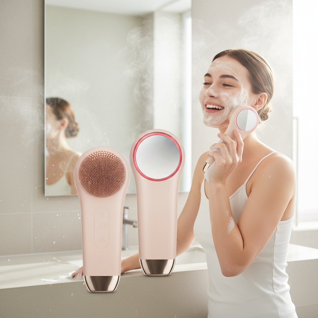 Máy rửa mặt massage đẩy tinh chất nóng lạnh liệu pháp ánh sáng và nhiệt NEVAKI Multi-task Cleansing