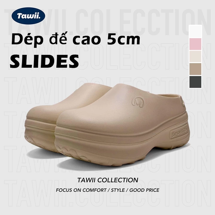 Tawii Dép bánh mì đế cao 5cm Dép bít mũi Nữ Chống Trượt giày sục 5 Màu Dép sục nữ
