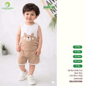 Bộ Ba Lỗ Cho Bé Trai Anminaza In Hình Gấu Vải Sợi Tre Thoáng Mát Mềm Mịn
