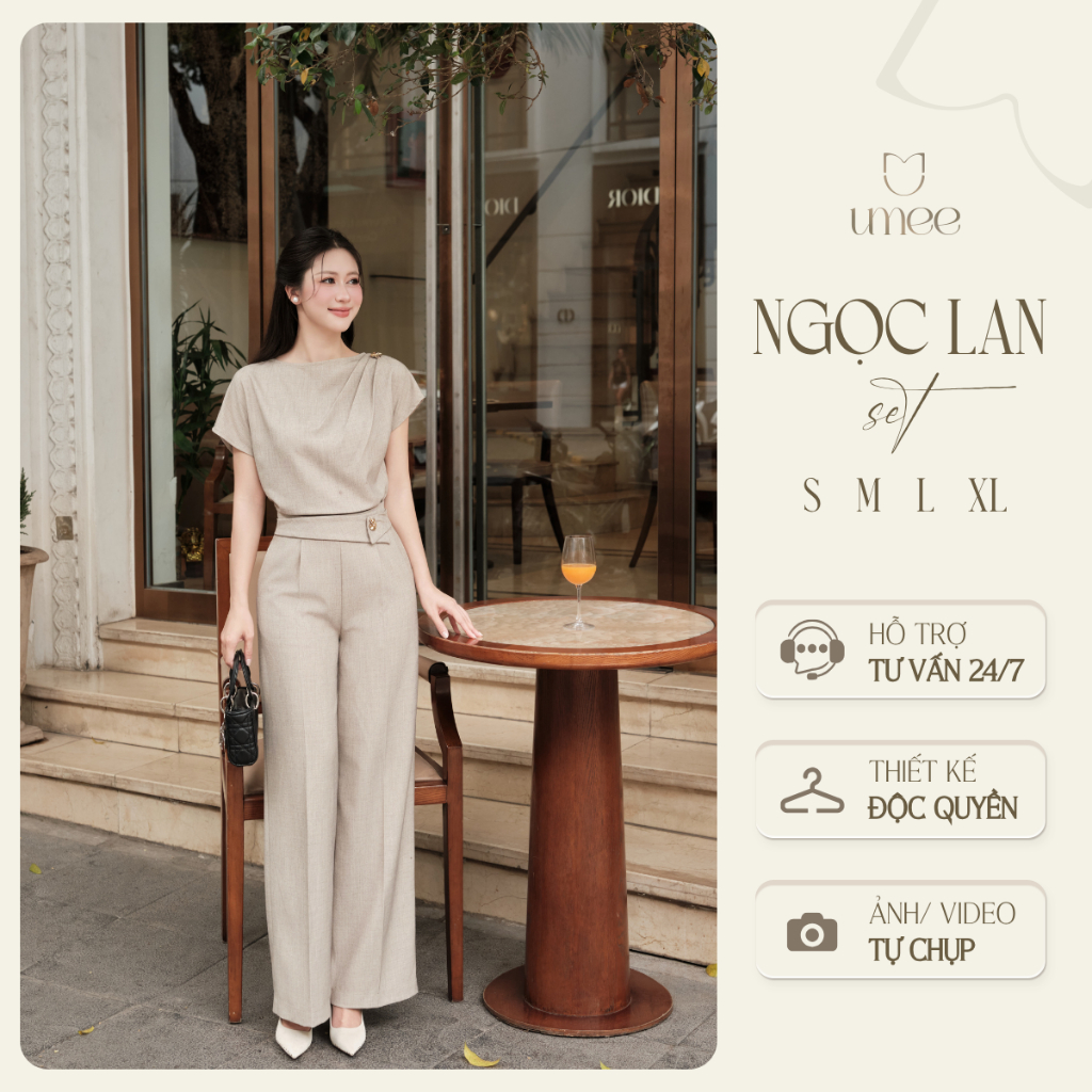 Umee Design - Set Thiết Kế Áo Lệch Vai Phối Quần Ống Suông "Ngọc Lan Set"