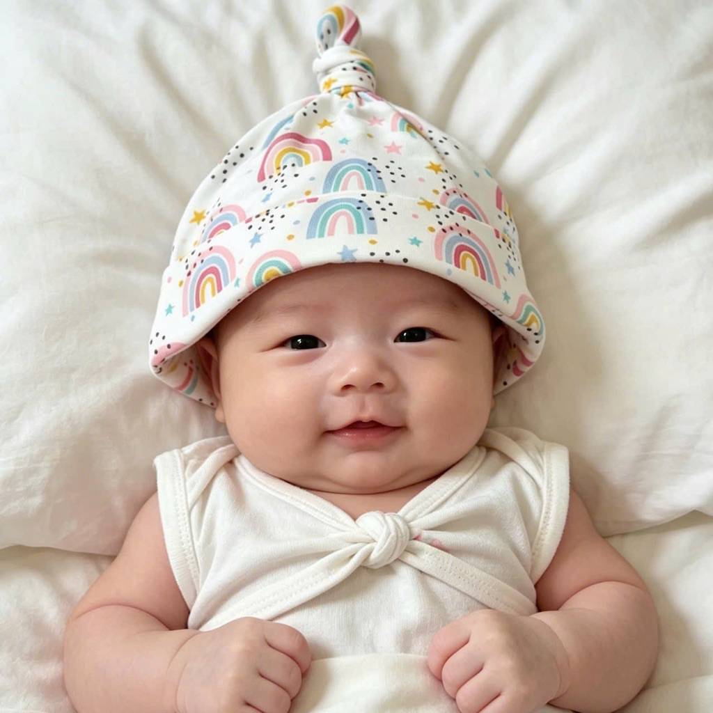 Mũ Cho Trẻ Sơ Sinh Vải Cotton Mềm Thoáng L091 Mẫu Cute Size 3 Tháng