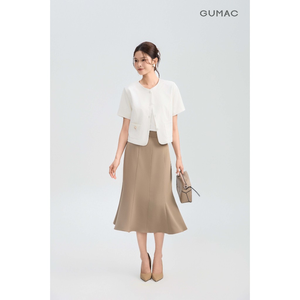 Áo Khoác Blazer Nữ Tay Ngắn GUMAC Form Suông Lửng Cổ Tròn Chất Cotton Xược Đứng Form Có Lớp Lót OWG05056