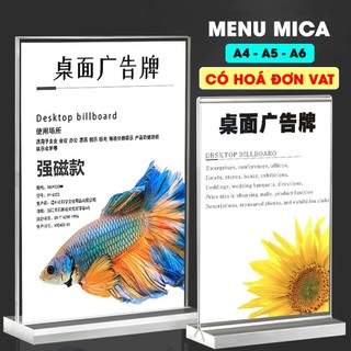 (Xuất hoá đơn GTGT) Combo 2 Bảng menu mica A4, A5, A6 để bàn, Mica trong suốt, dày chắc chắn