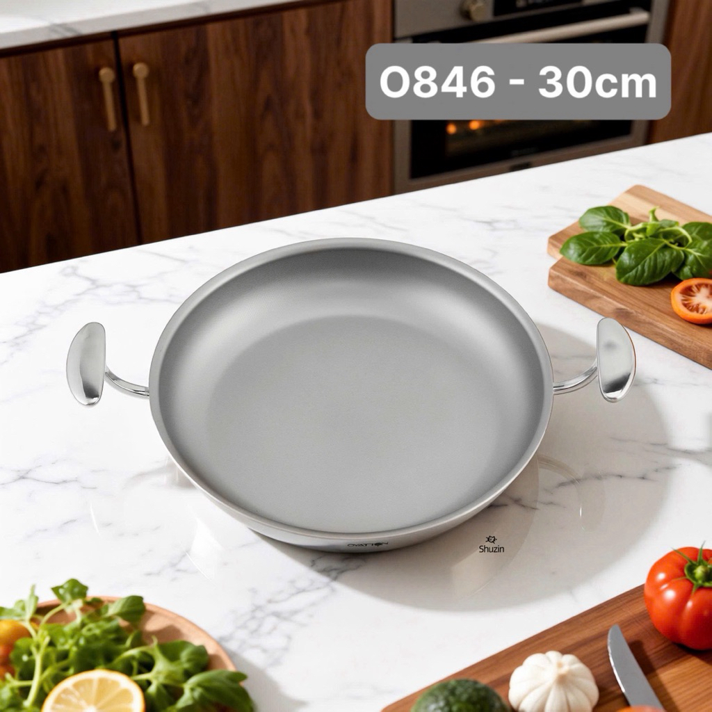CHẢO NƯỚNG O846 OYATTON INOX KHÔNG DÍNH VI ĐIỂM 30CM