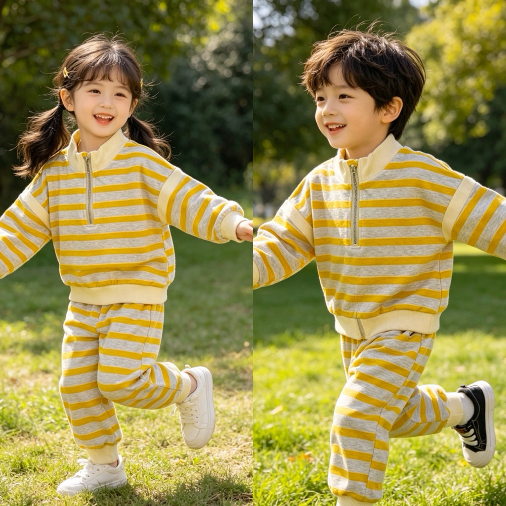 Bộ Bomber Bé Trai Bé Gái Kẻ Ngang Bo Gấu C6005 Ấm Áp Mùa Đông Size 6-7 Tuổi (23-27kg)