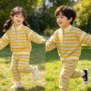 Bộ Bomber Bé Trai Bé Gái Kẻ Ngang Bo Gấu C6005 Ấm Áp Mùa Đông Size 6-7 Tuổi (23-27kg)