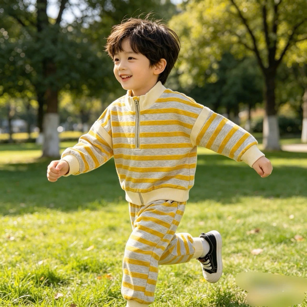 Bộ Bomber Bé Trai Bé Gái Kẻ Ngang Bo Gấu C6005 Ấm Áp Mùa Đông Size 6-7 Tuổi (23-27kg)