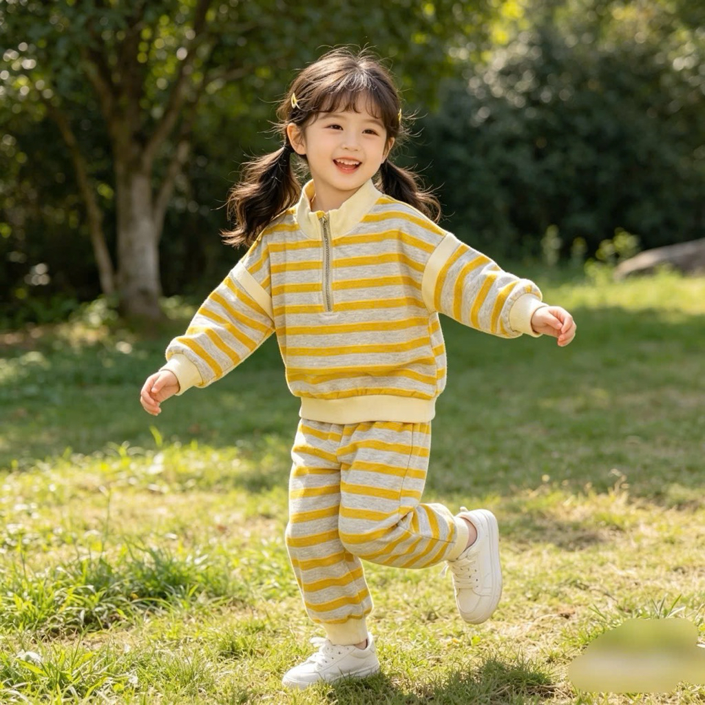 Bộ Bomber Bé Trai Bé Gái Kẻ Ngang Bo Gấu C6005 Ấm Áp Mùa Đông Size 6-7 Tuổi (23-27kg)