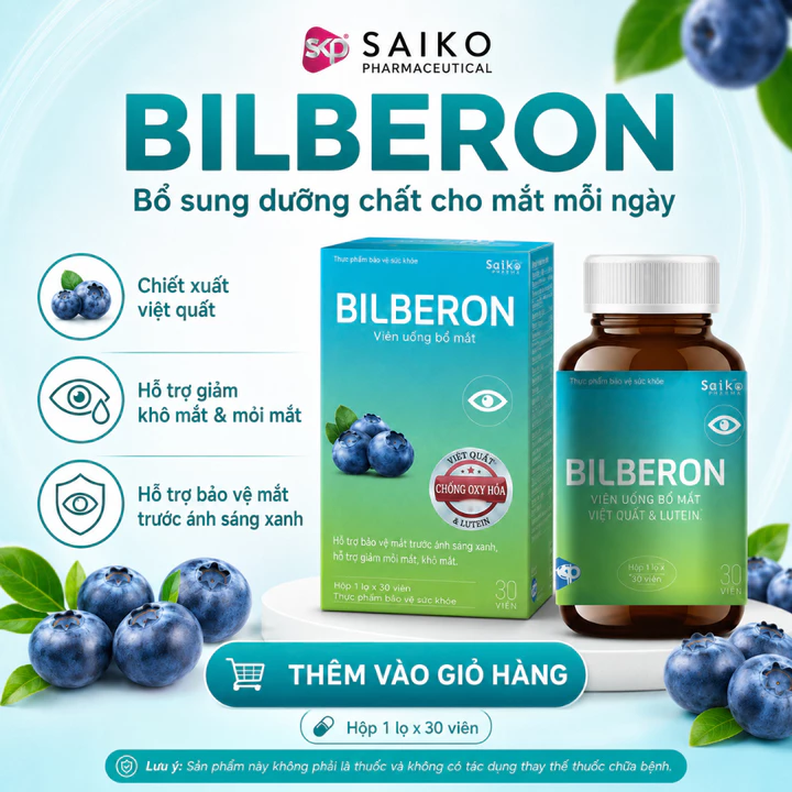 Viên Uống Bổ Mắt Bilberon Hộp 1 Lọ 30 Viên, Hỗ Trợ Giảm Khô Mỏi Mắt, Bảo Vệ Mắt Trước Ánh Sáng Xanh