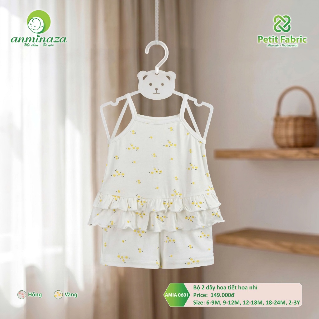 Bộ Hai Dây Hoạ Tiết Bé Gái Anminaza Vải Petit Mềm Mịn Thấm Hút - Hàng Chính Hãng AMI0601