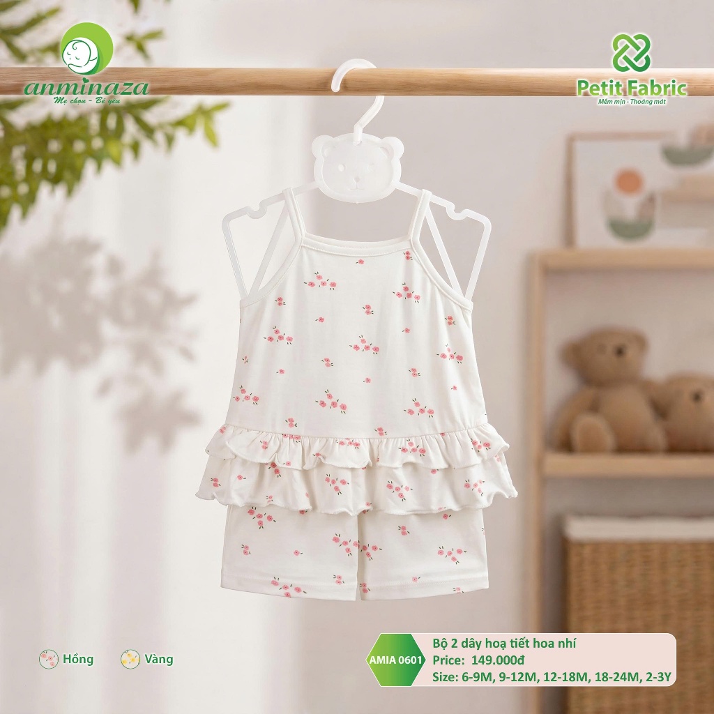 Bộ Hai Dây Hoạ Tiết Bé Gái Anminaza Vải Petit Mềm Mịn Thấm Hút - Hàng Chính Hãng AMI0601
