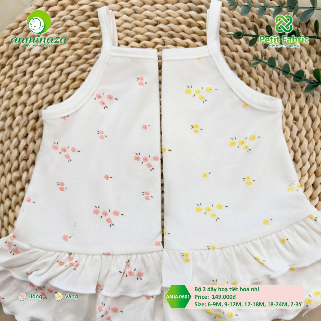 Bộ Hai Dây Hoạ Tiết Bé Gái Anminaza Vải Petit Mềm Mịn Thấm Hút - Hàng Chính Hãng AMI0601